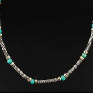 David Yurman Hampton 14K and Sterling  Turquoise Station Necklace